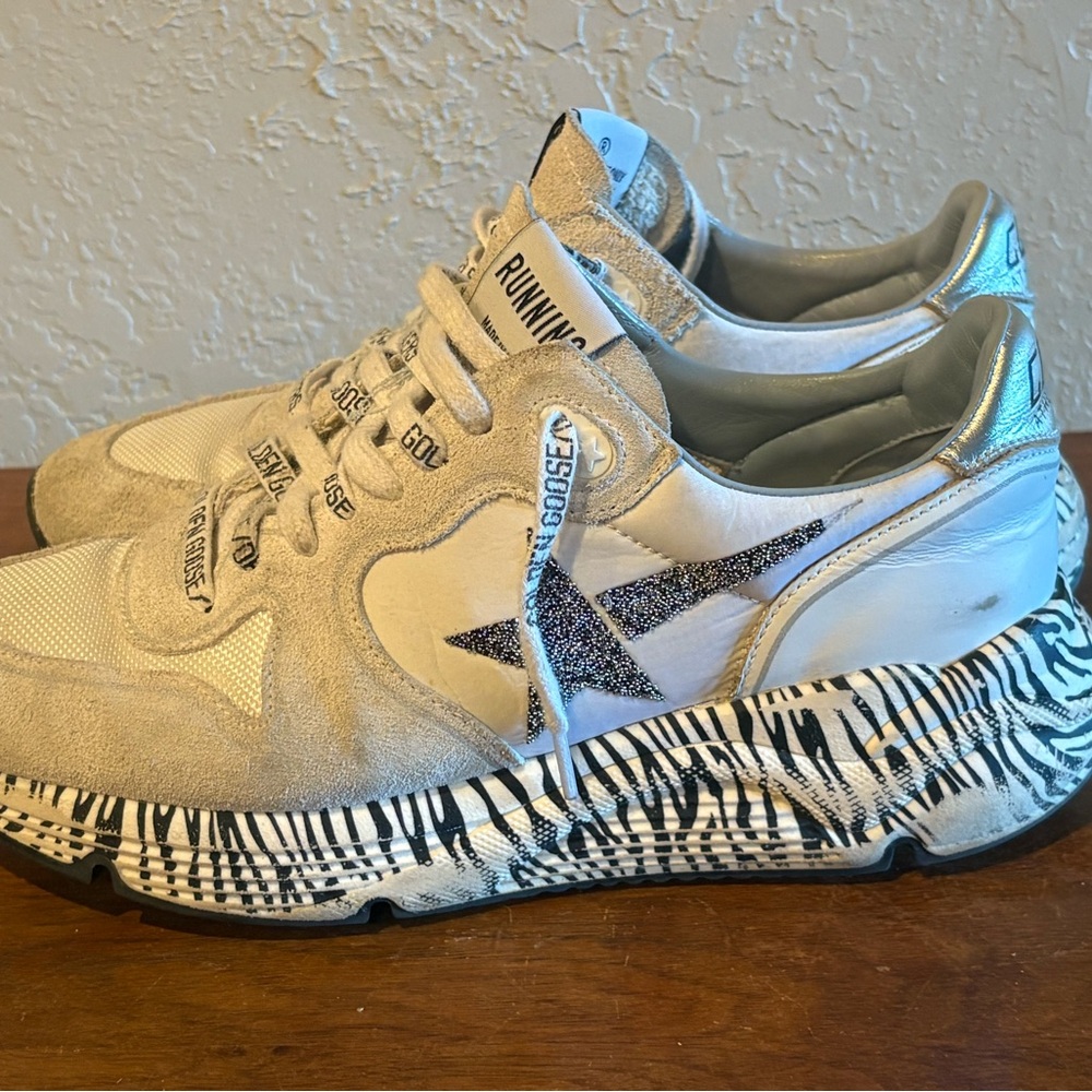 Golden Goose White and Black Sneakers with Glitter Star Size 37